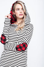 Striped Hoodie with Buffalo Plaid