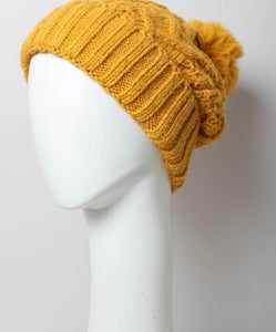 Cable Knit Pom Pom Beanie with thermal lining