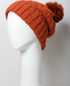 Cable Knit Pom Pom Beanie with thermal lining