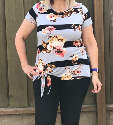Shades of Grey Tie Front Top