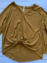 Waffle-Knit Tie Front Top