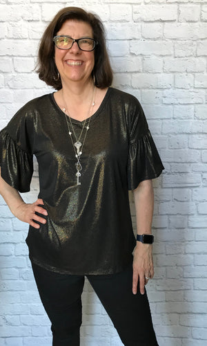 Gold Foil Jersey V-Neck Top