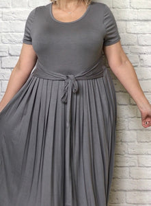 Grey Pleated Midi Dress