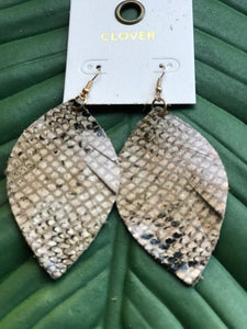 Snake Skin Leather Leaf Earrings